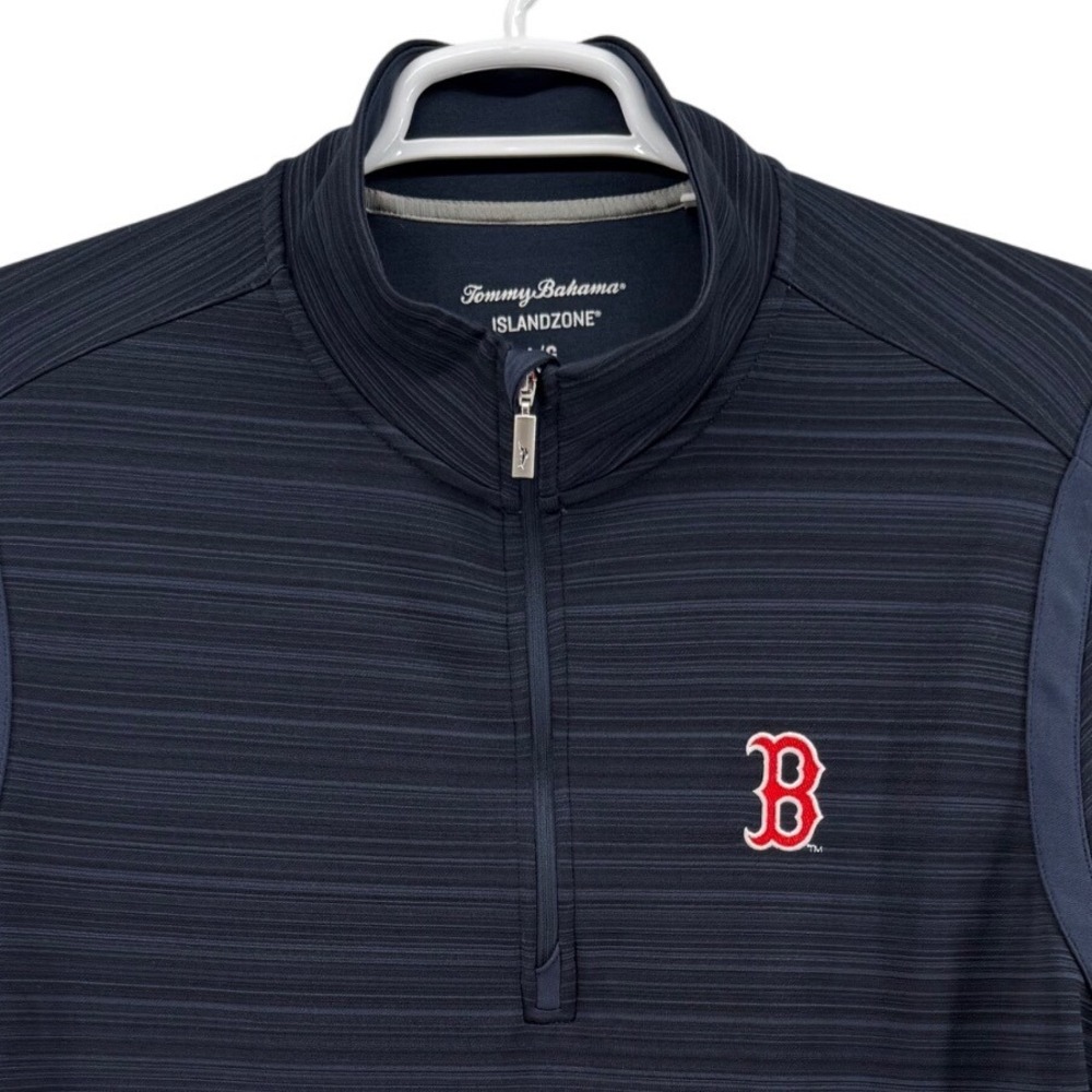 Tommy Bahama IslandZone Mens Boston Red Sox MLB Quarter Zip Pullover Navy Blue L